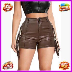 Faux Leather Fringe Shorts High Rise Festival Rave Micro Western